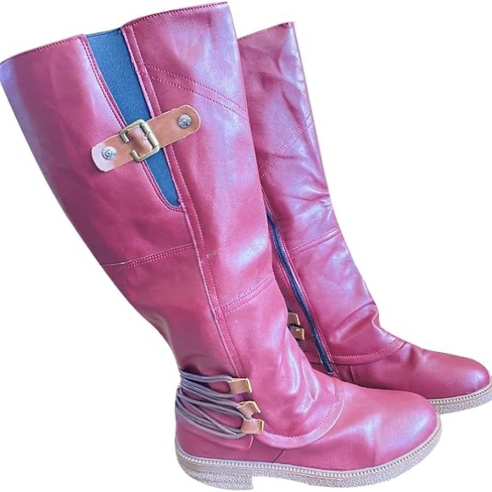Women's Tall Faux-Leather Riding Boots, maroon